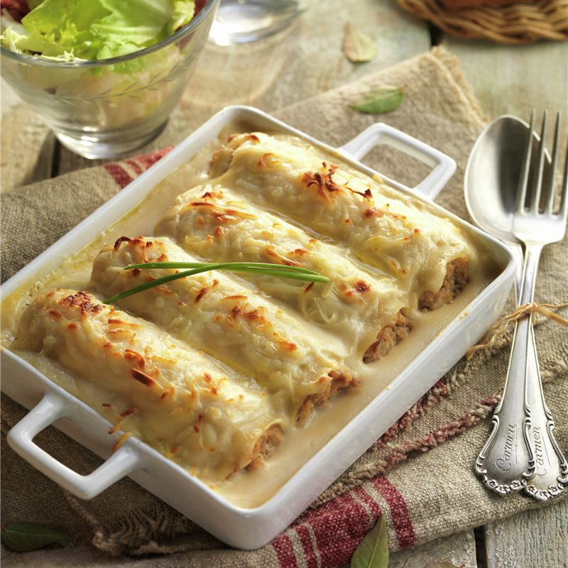Canelones de pollo con pate
